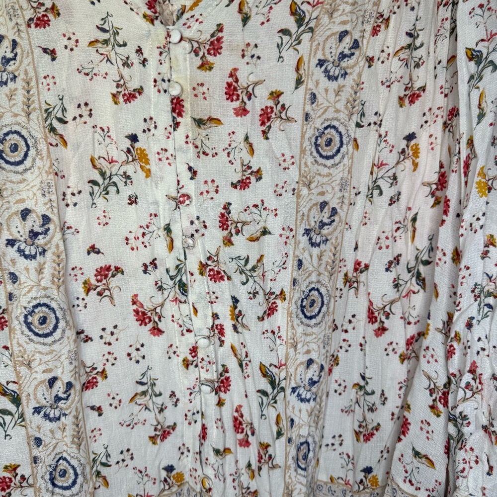 Lucky Brand size 2X Cream Multi Floral Pattern Bottom Down Blouse - Picture 7 of 7